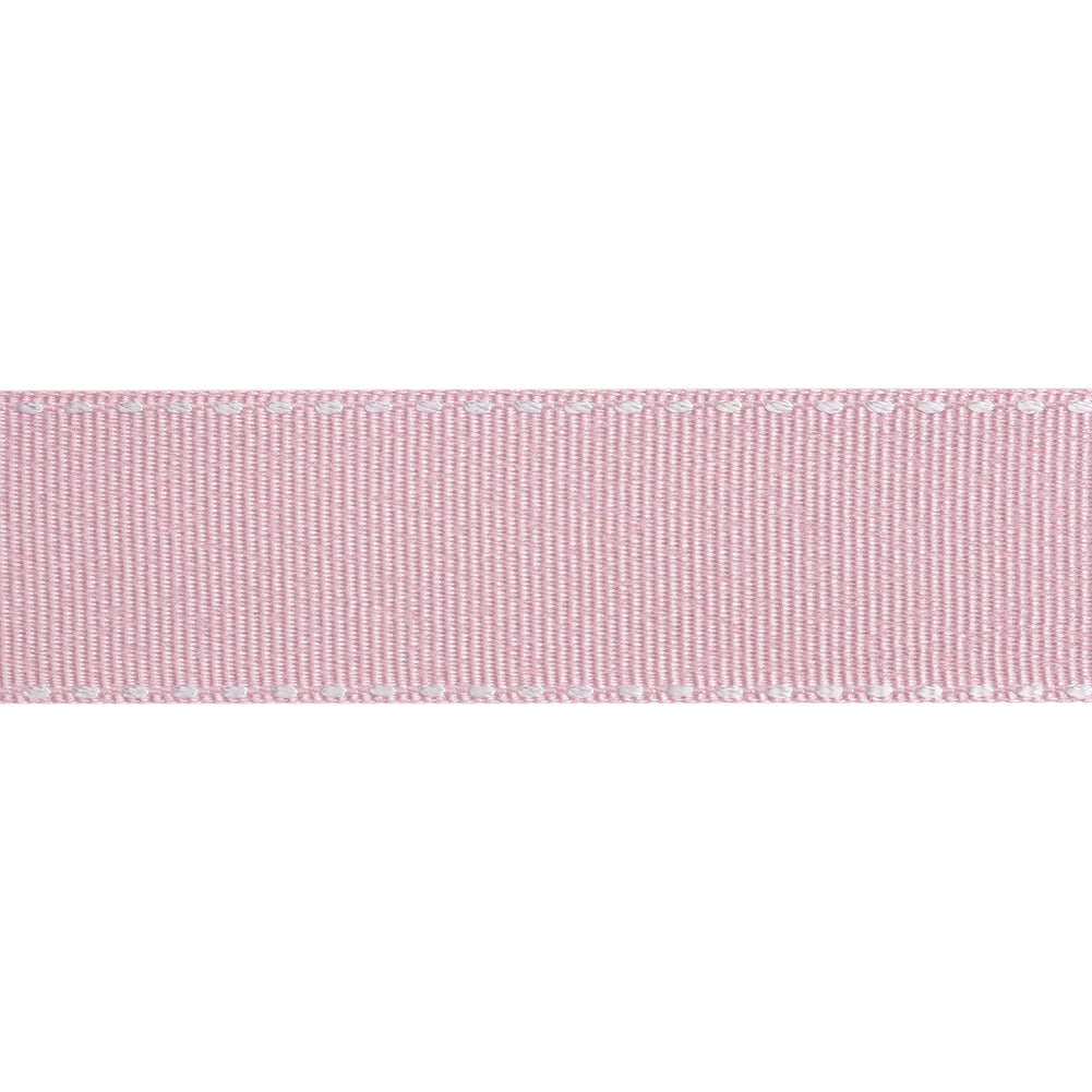 Grosgrain Ribbon with White Stitched Borders - Baby Pink - 1" - Folded Grosgrain Ribbon with White Stitched Borders - Baby Pink - 1" - Folded