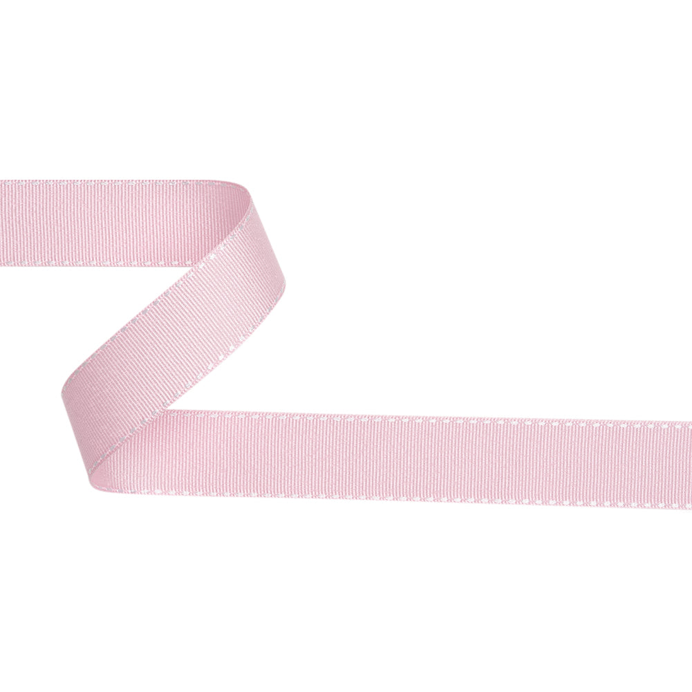 Grosgrain Ribbon with White Stitched Borders - Baby Pink - 1" Grosgrain Ribbon with White Stitched Borders - Baby Pink - 1"