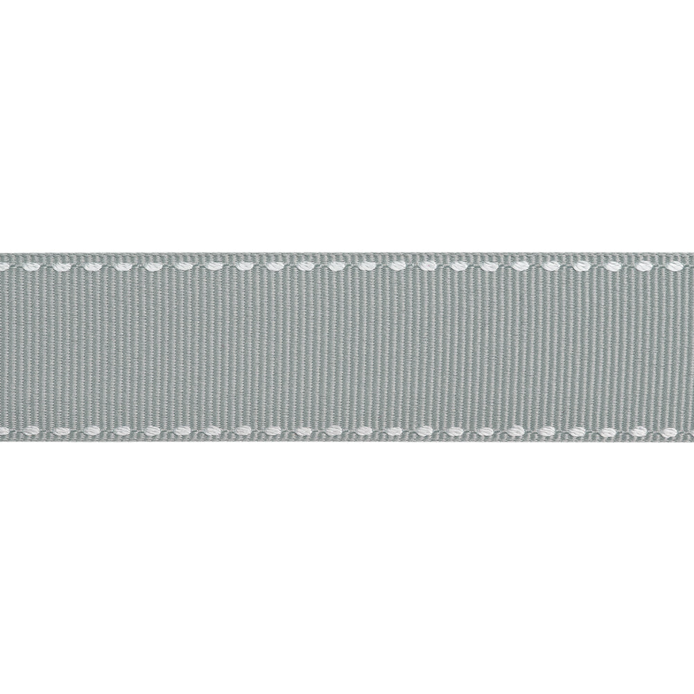 Grosgrain Ribbon with White Stitched Borders - Gray - 1" - Folded Grosgrain Ribbon with White Stitched Borders - Gray - 1" - Folded