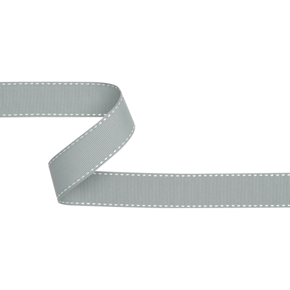 Grosgrain Ribbon with White Stitched Borders - Gray - 1" Grosgrain Ribbon with White Stitched Borders - Gray - 1"