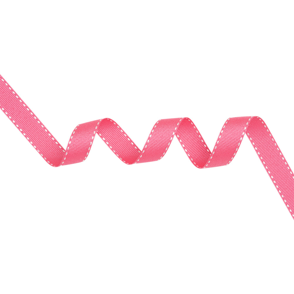 Grosgrain Ribbon with White Stitched Borders - Hot Pink - 0.625" Grosgrain Ribbon with White Stitched Borders - Hot Pink - 0.625"