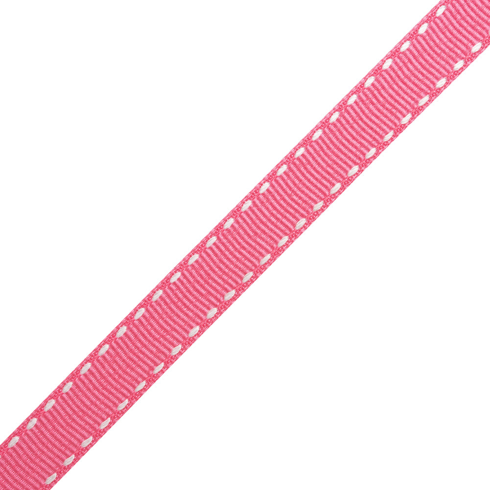 Grosgrain Ribbon with White Stitched Borders - Hot Pink - 0.4375" Grosgrain Ribbon with White Stitched Borders - Hot Pink - 0.4375"