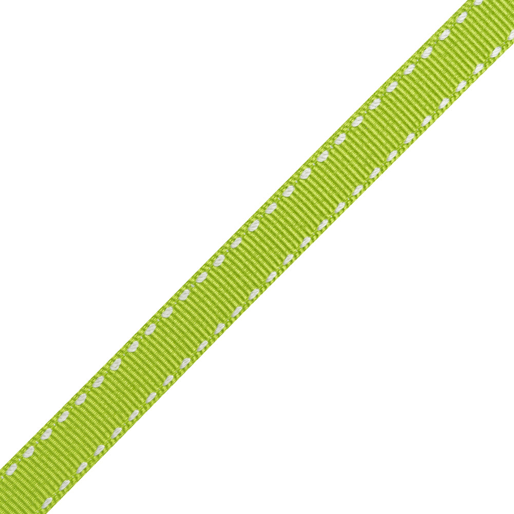 Grosgrain Ribbon with White Stitched Borders - Lime Green - 0.4375" Grosgrain Ribbon with White Stitched Borders - Lime Green - 0.4375"