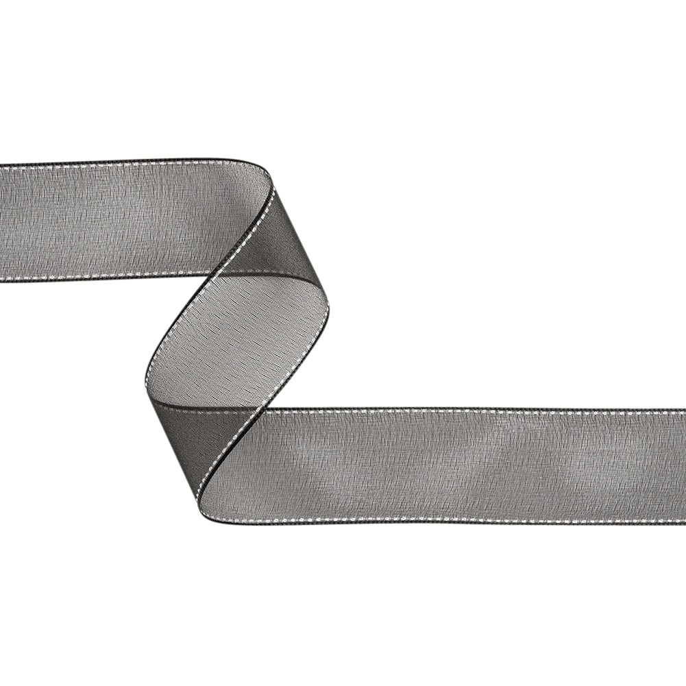 Sheer Ribbon with White Stitched Border - 1.625" - Black Sheer Ribbon with White Stitched Border - 1.625" - Black