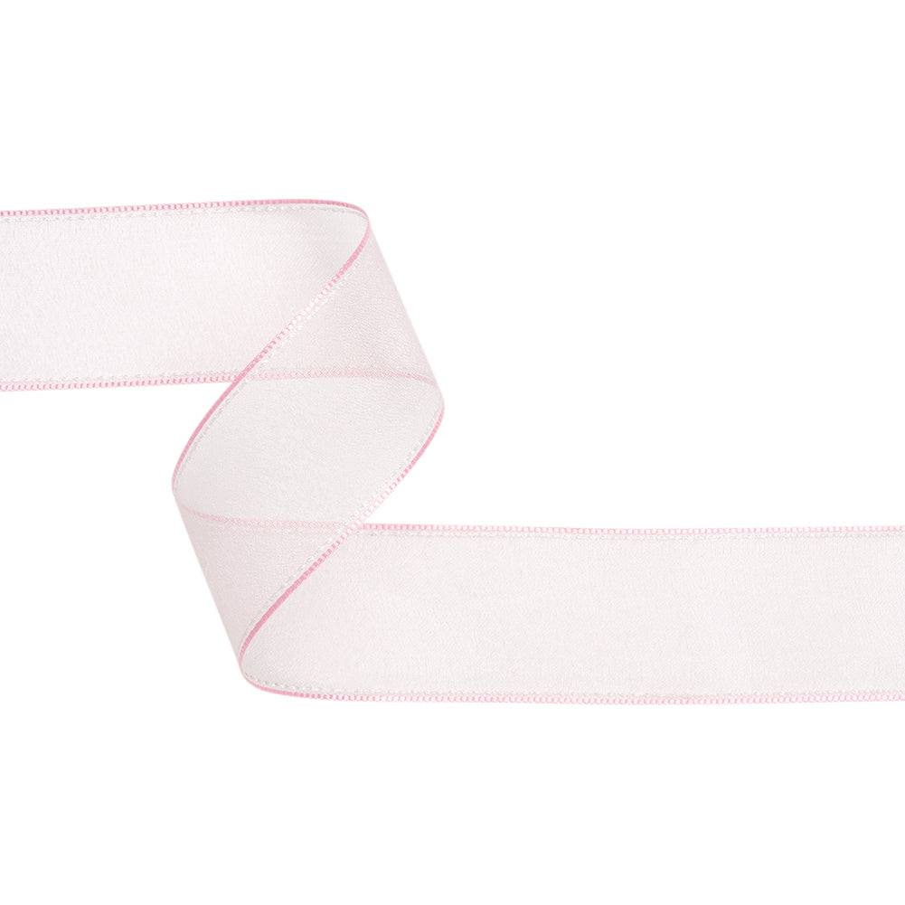Sheer Ribbon with White Stitched Border - 1.625" - Pink Sheer Ribbon with White Stitched Border - 1.625" - Pink