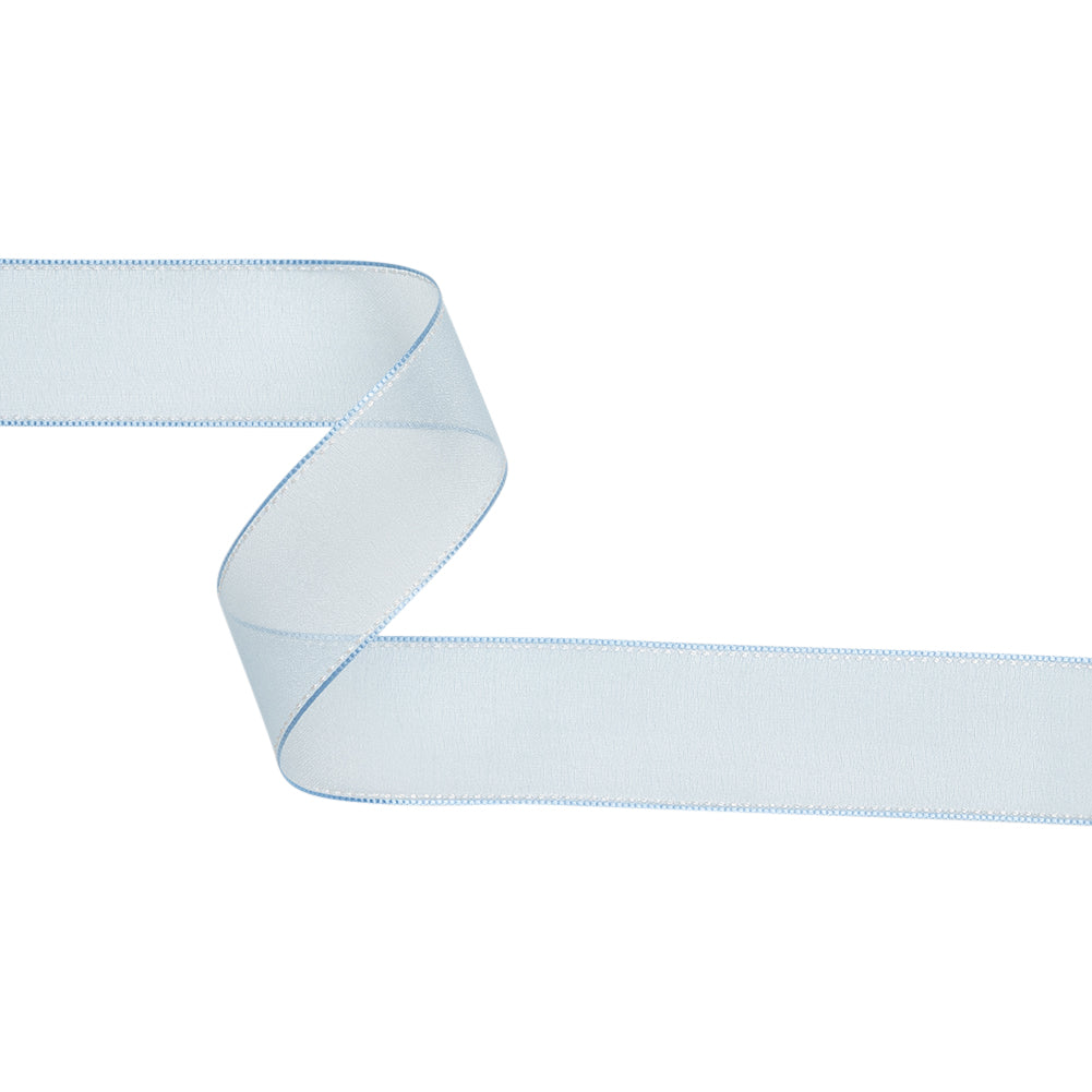 Sheer Ribbon with White Stitched Border - 1.5" - Baby Blue Sheer Ribbon with White Stitched Border - 1.5" - Baby Blue