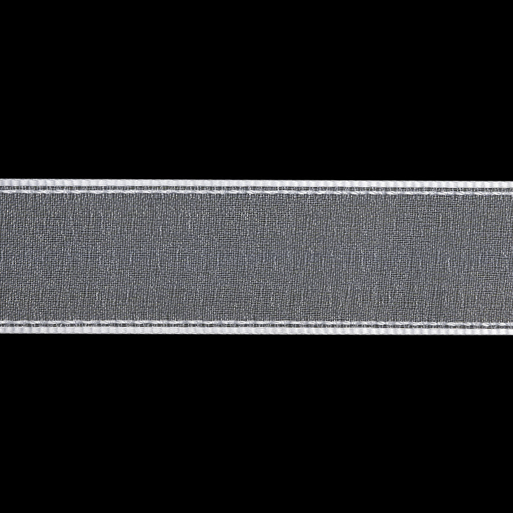Sheer Ribbon with White Stitched Border - 1" - White Sheer Ribbon with White Stitched Border - 1" - White