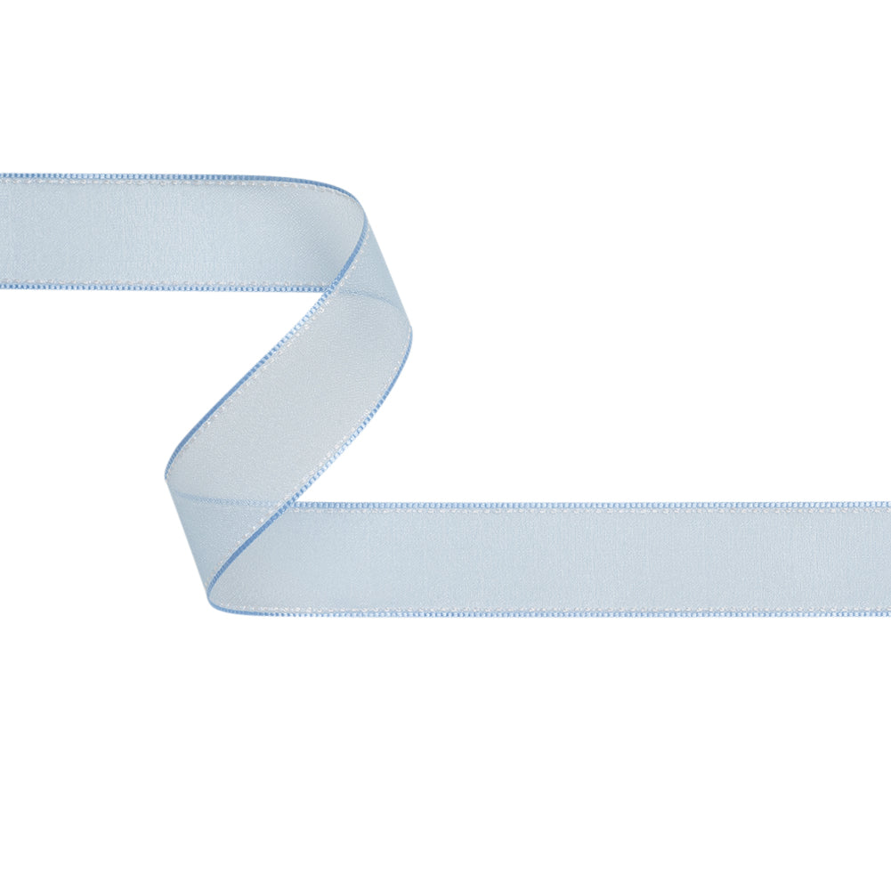 Sheer Ribbon with White Stitched Border - 1" - Baby Blue Sheer Ribbon with White Stitched Border - 1" - Baby Blue