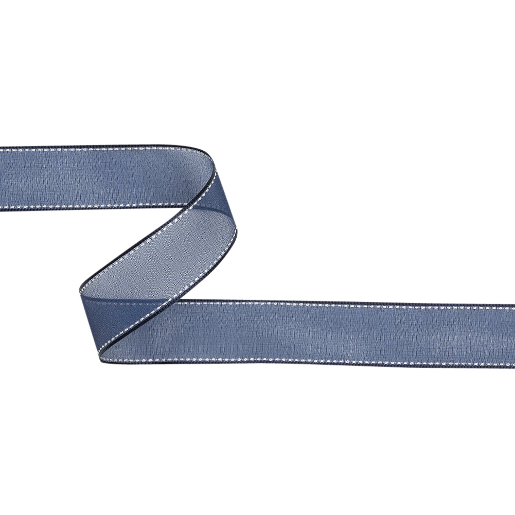 Sheer Ribbon with White Stitched Border - 1" - Navy Sheer Ribbon with White Stitched Border - 1" - Navy