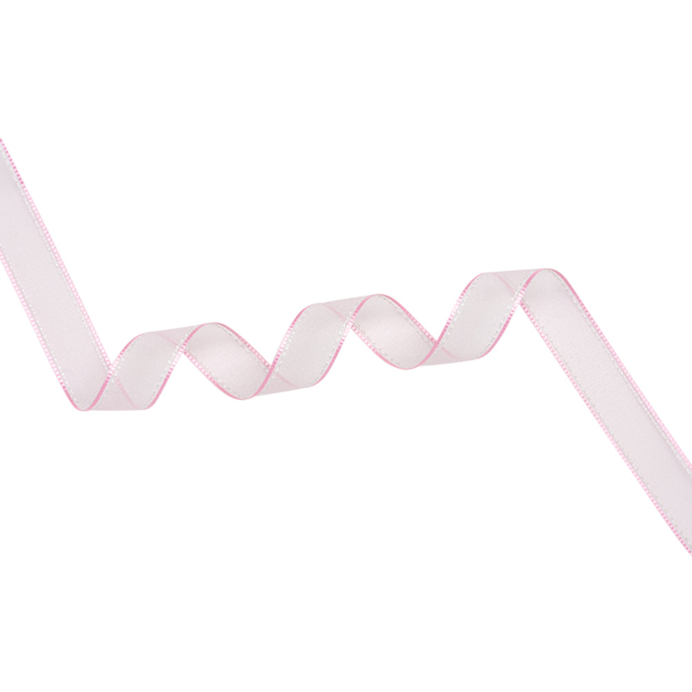 Sheer Ribbon with White Stitched Border - 0.75" - Pink Sheer Ribbon with White Stitched Border - 0.75" - Pink