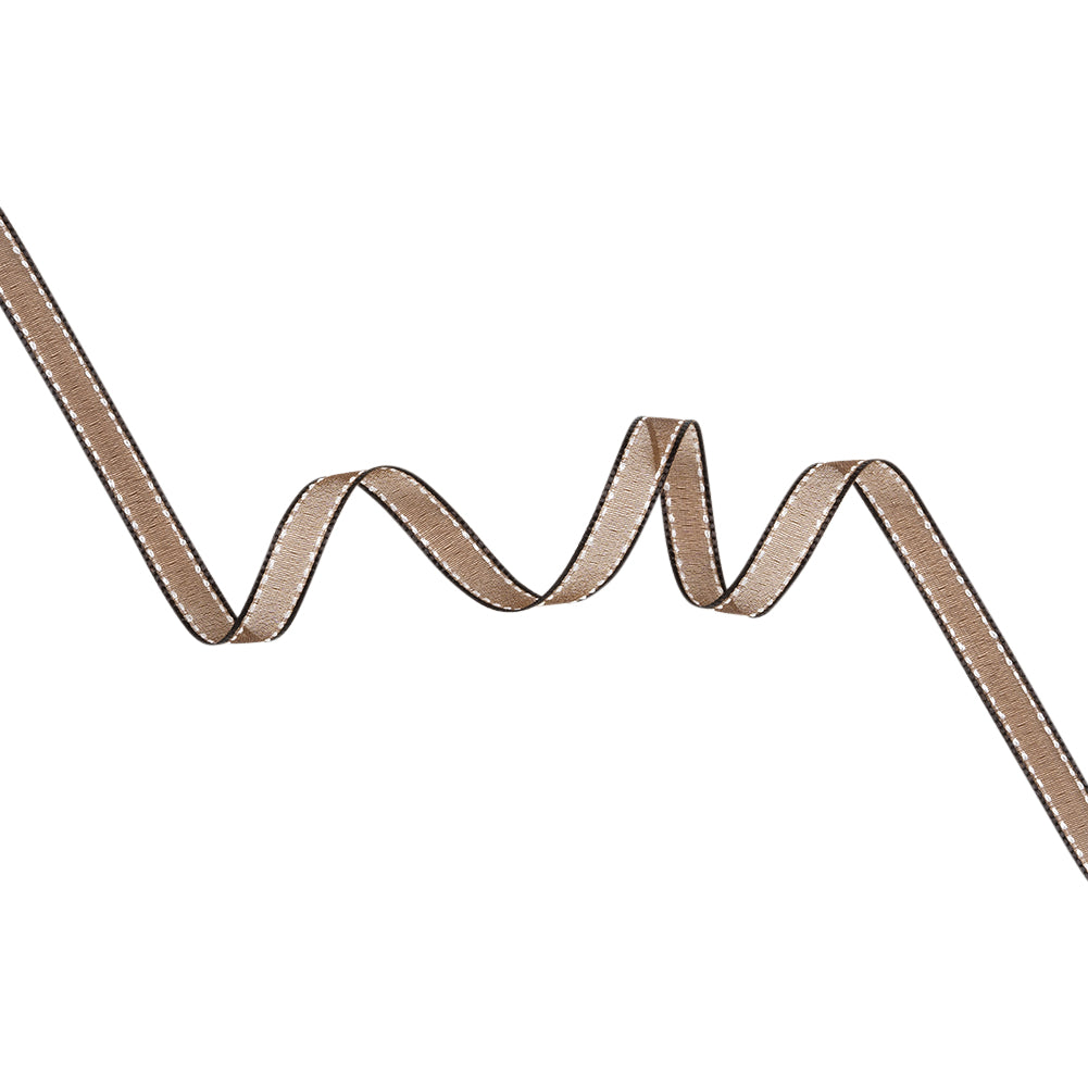 Sheer Ribbon with White Stitched Border - 0.5" - Brown Sheer Ribbon with White Stitched Border - 0.5" - Brown