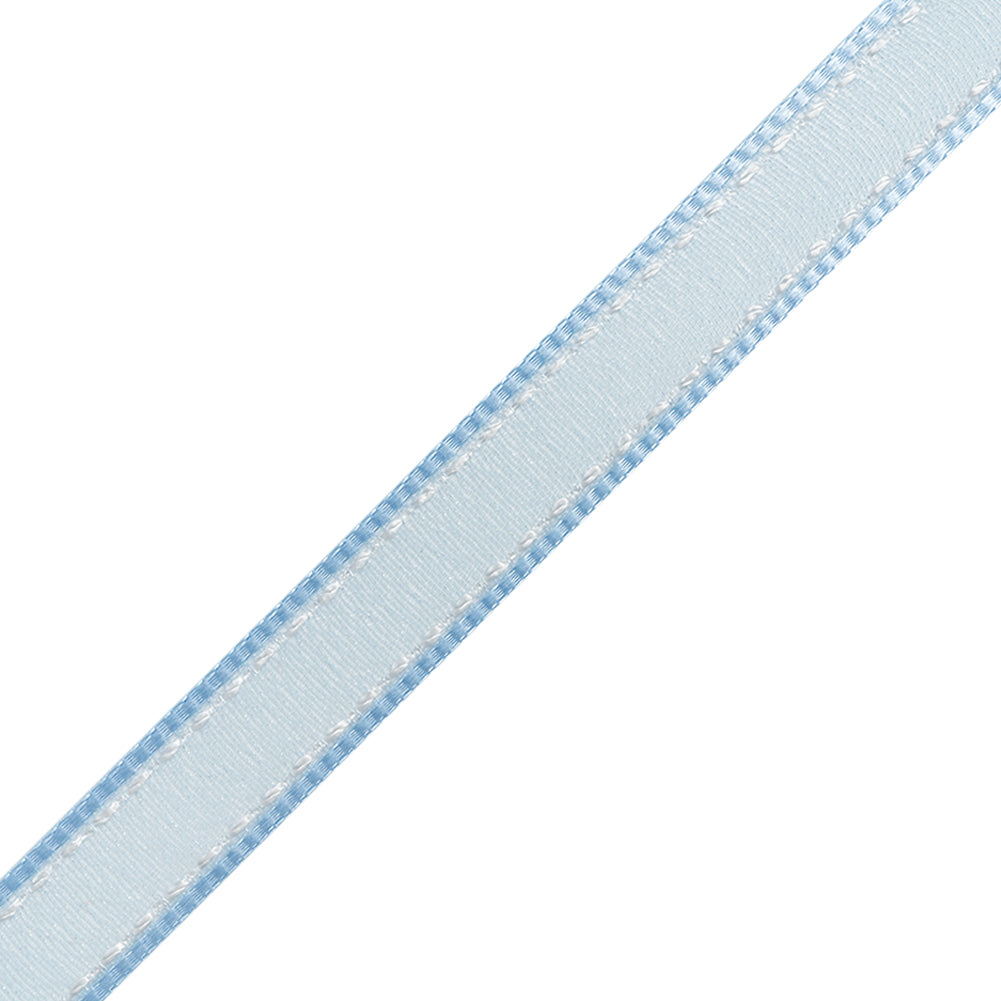 Sheer Ribbon with White Stitched Border - 0.5" - Baby Blue - Folded Sheer Ribbon with White Stitched Border - 0.5" - Baby Blue - Folded