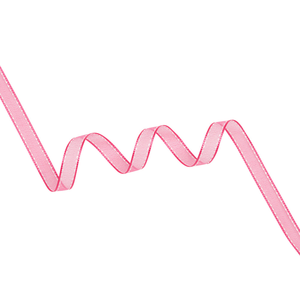 Sheer Ribbon with White Stitched Border - 0.5" - Fuchsia Sheer Ribbon with White Stitched Border - 0.5" - Fuchsia