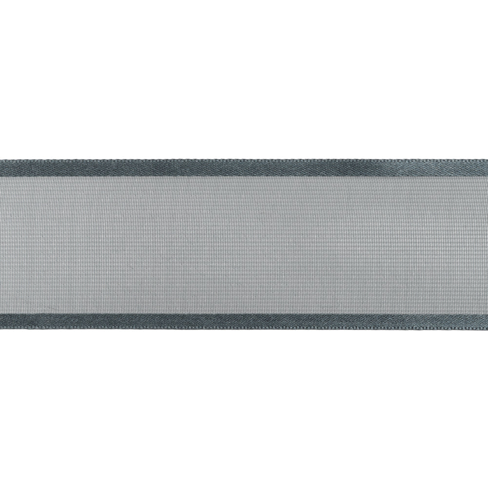 Sheer Ribbon with Double Faced Satin Edges - 1.375" - Gray - Folded Sheer Ribbon with Double Faced Satin Edges - 1.375" - Gray - Folded