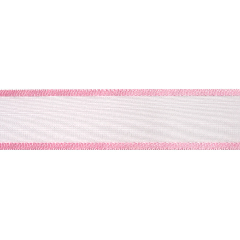 Sheer Ribbon with Double Faced Satin Edges - 1" - Pink - Folded Sheer Ribbon with Double Faced Satin Edges - 1" - Pink - Folded