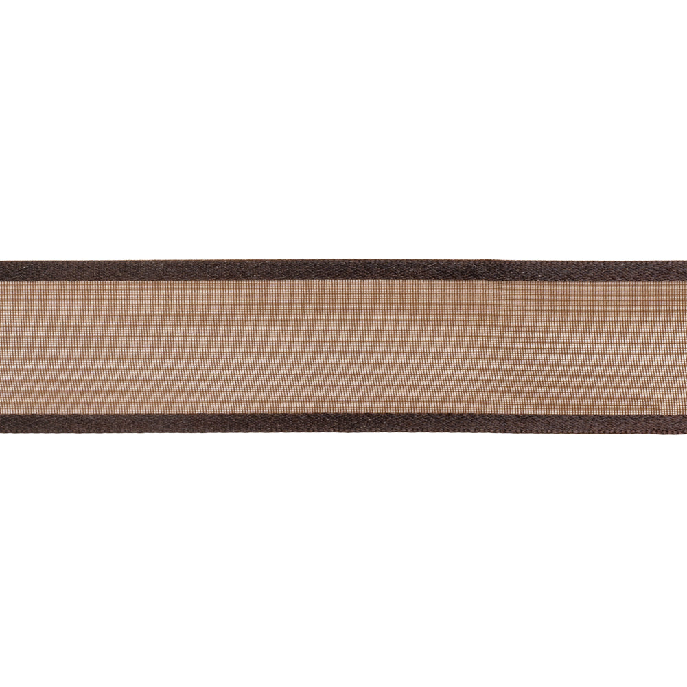 Sheer Ribbon with Double Faced Satin Edges - 1" - Brown - Folded Sheer Ribbon with Double Faced Satin Edges - 1" - Brown - Folded
