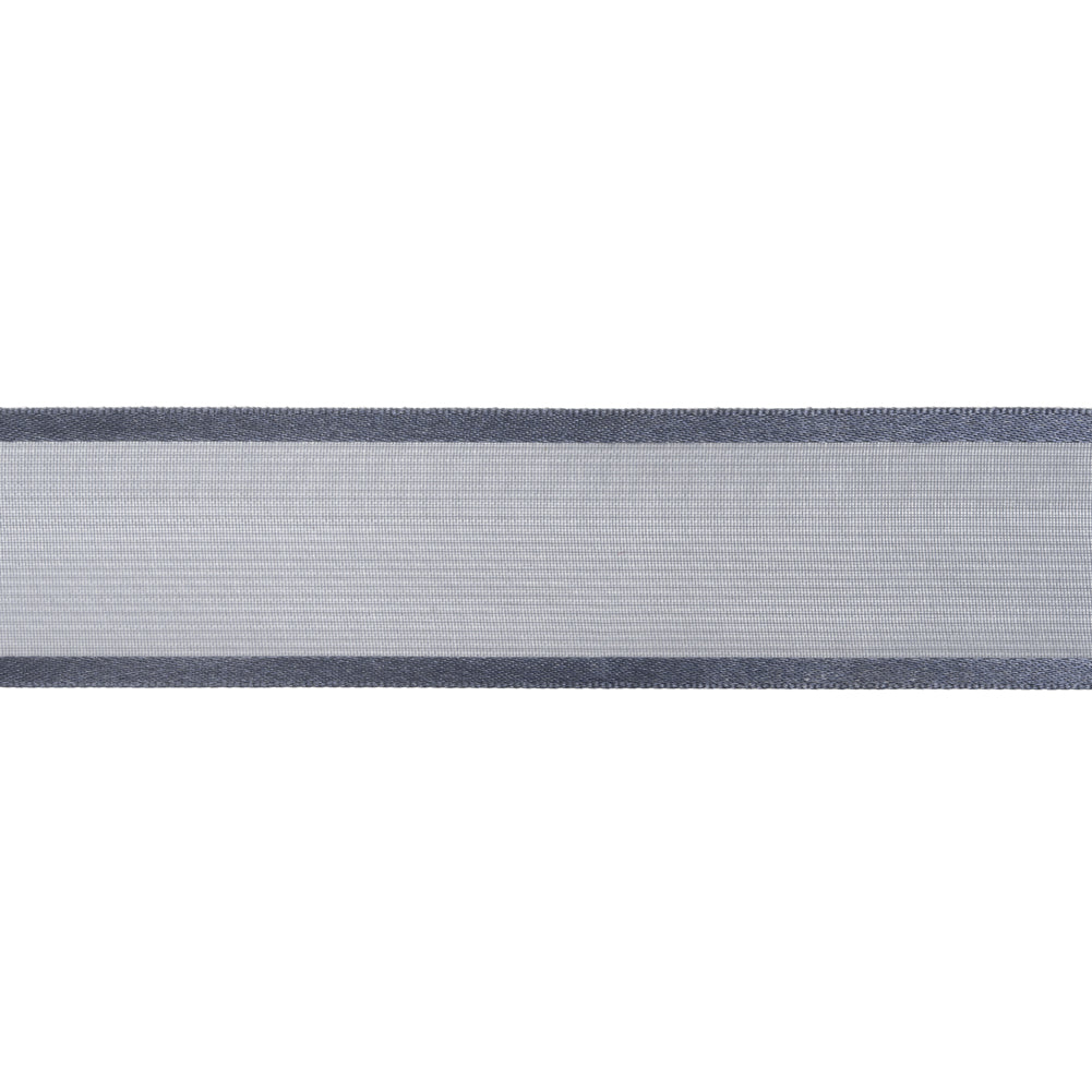 Sheer Ribbon with Double Faced Satin Edges - 1" - Gray - Folded Sheer Ribbon with Double Faced Satin Edges - 1" - Gray - Folded