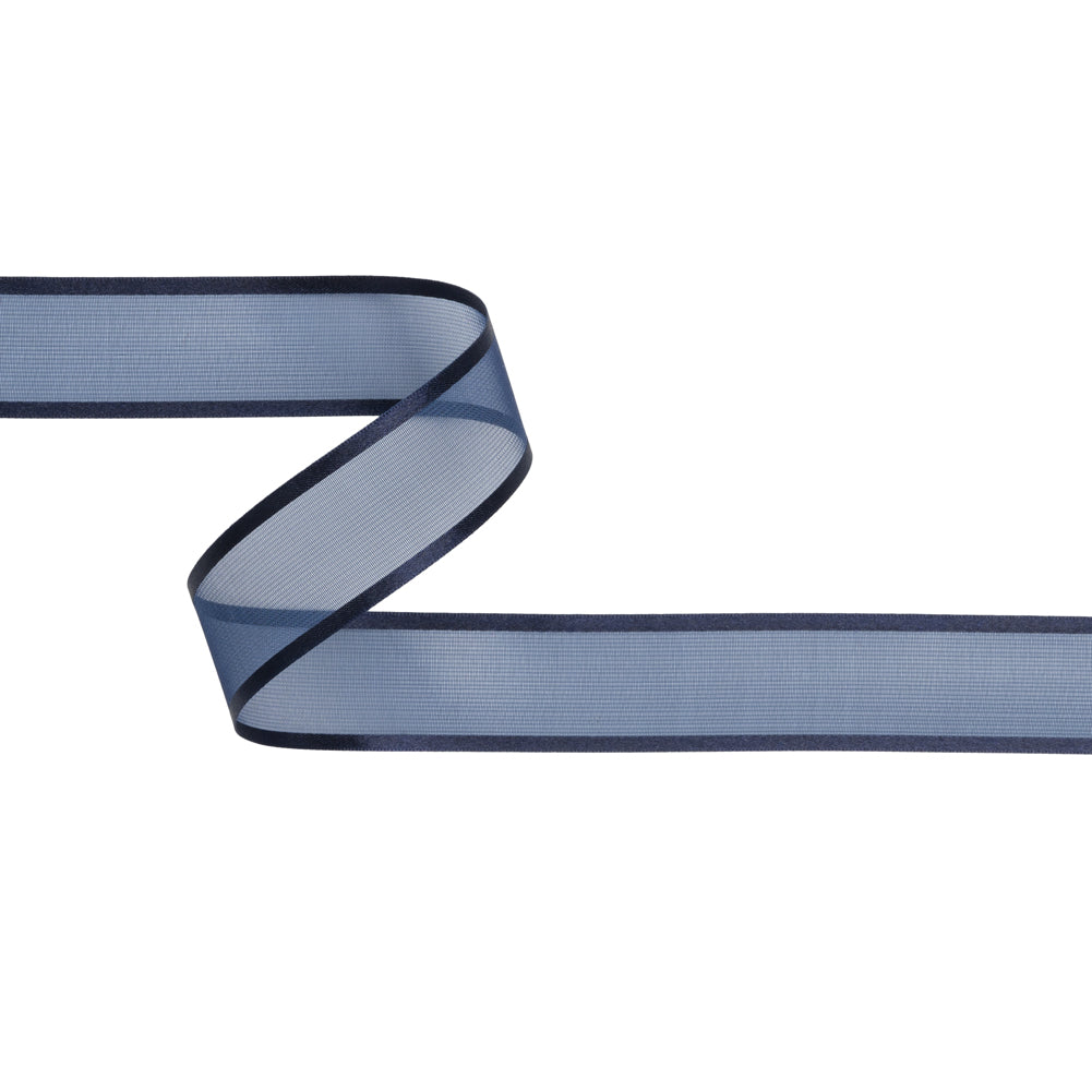 Sheer Ribbon with Double Faced Satin Edges - 1" - Navy Sheer Ribbon with Double Faced Satin Edges - 1" - Navy