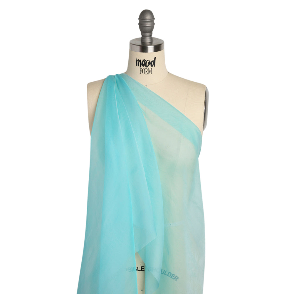 Chiffon-Like Silk Voile - Aqua and White Iridescent - Adelaide Collection - Drape Chiffon-Like Silk Voile - Aqua and White Iridescent - Adelaide Collection - Drape