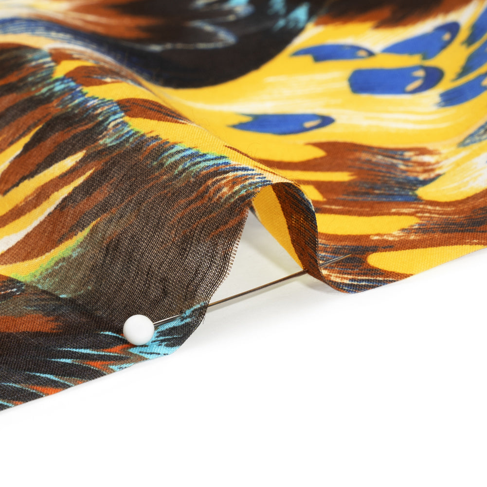 Silk and Cotton Voile - Yellow, Brown and Blue Butterfly Wings Folded Silk and Cotton Voile - Yellow, Brown and Blue Butterfly Wings Folded