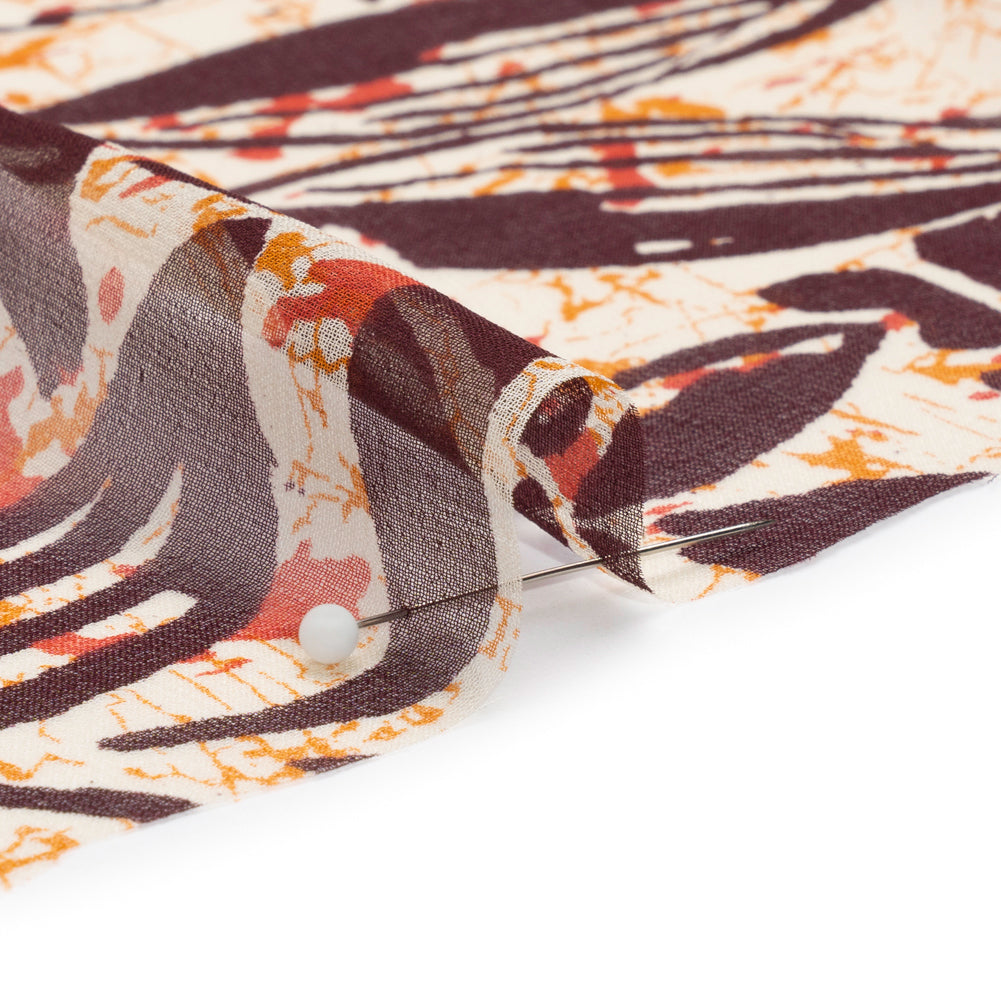 Red, Orange and Brown Wax Resist Floral Silk Chiffon Folded Red, Orange and Brown Wax Resist Floral Silk Chiffon Folded