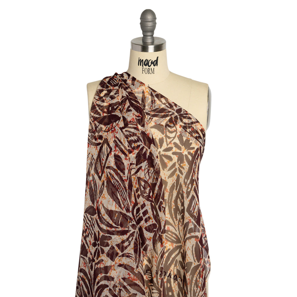 Red, Orange and Brown Wax Resist Floral Silk Chiffon Detail Red, Orange and Brown Wax Resist Floral Silk Chiffon Detail