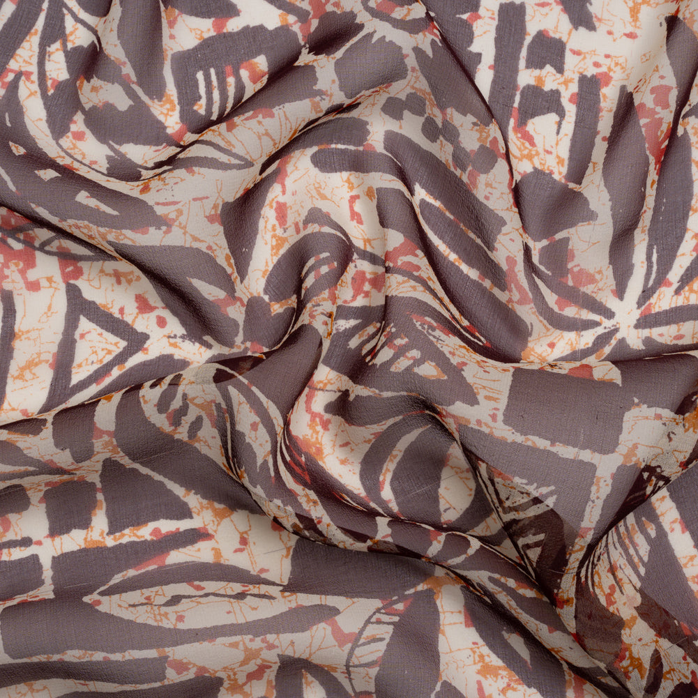 Red, Orange and Brown Wax Resist Floral Silk Chiffon Red, Orange and Brown Wax Resist Floral Silk Chiffon