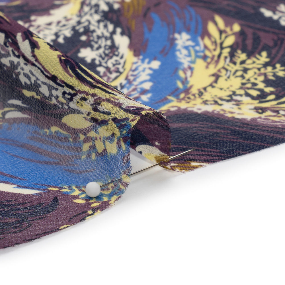 Blue, Purple and Yellow Swirling Bouquets Silk Chiffon Folded Blue, Purple and Yellow Swirling Bouquets Silk Chiffon Folded