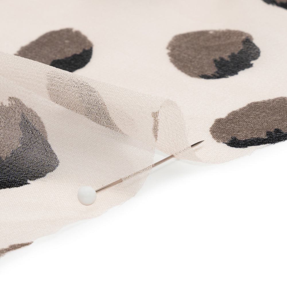 Cream, Black and Gray Brush Spots Silk Chiffon Folded Cream, Black and Gray Brush Spots Silk Chiffon Folded
