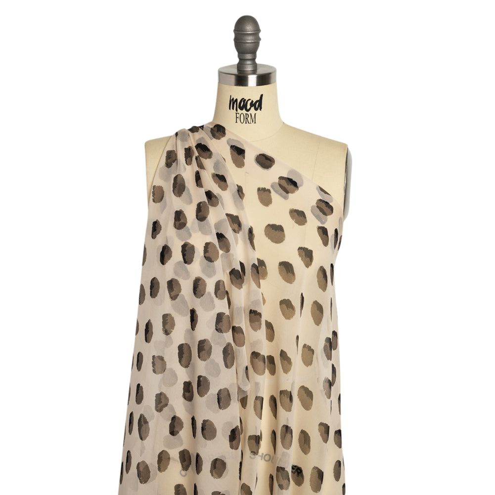 Cream, Black and Gray Brush Spots Silk Chiffon Detail Cream, Black and Gray Brush Spots Silk Chiffon Detail
