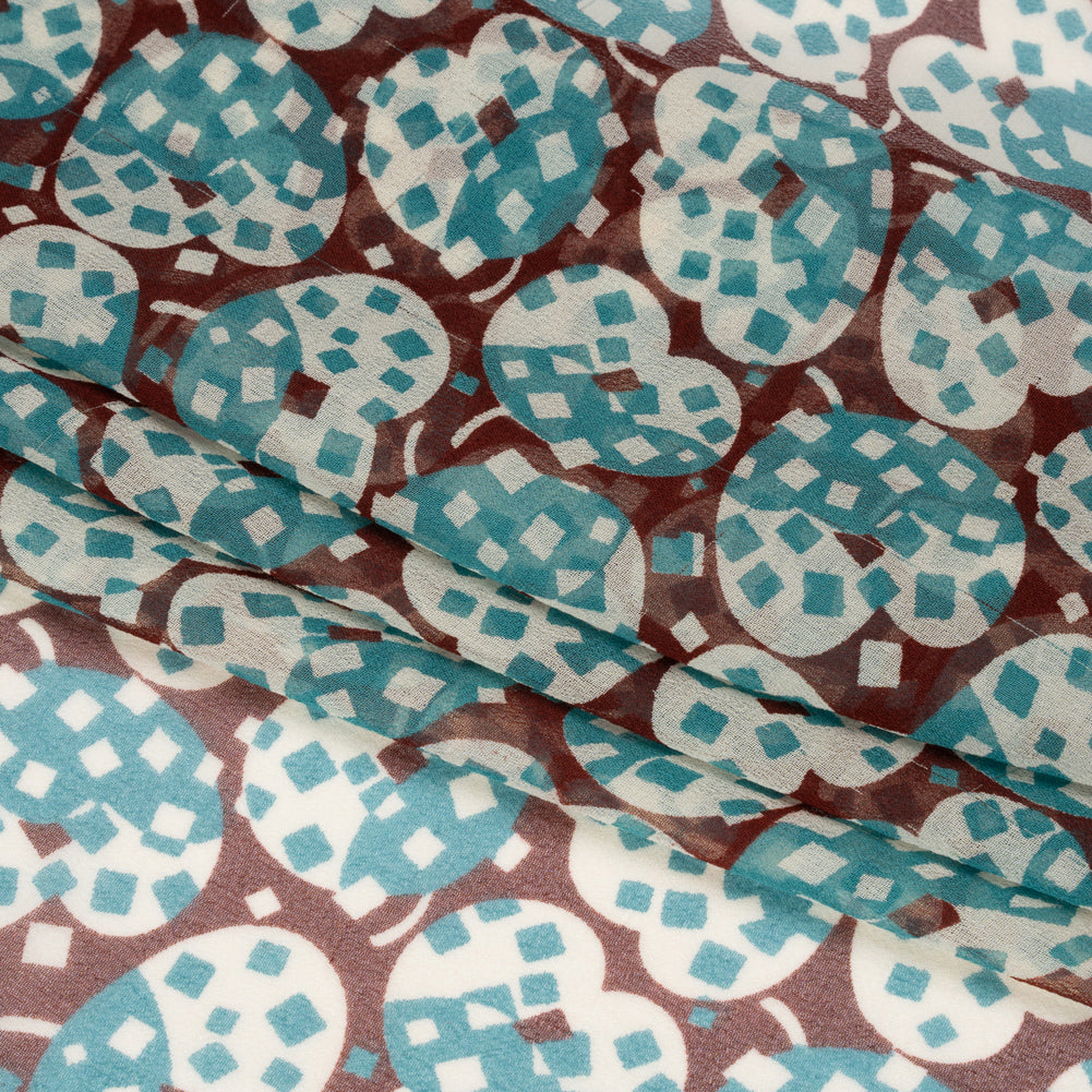Teal, White and Burgundy Sprinkled Treats Silk Chiffon Full Teal, White and Burgundy Sprinkled Treats Silk Chiffon Full