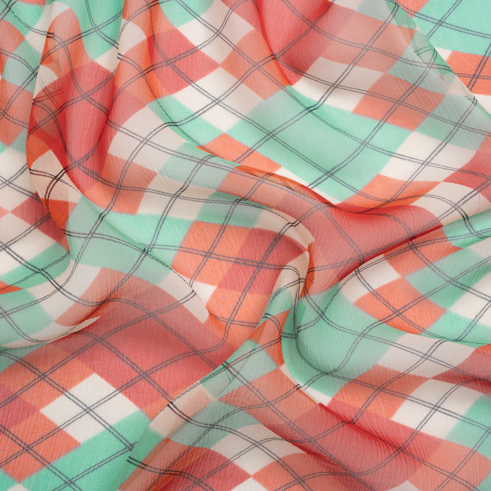 Red, Mint and Cream Argyle Crinkled Silk Chiffon Red, Mint and Cream Argyle Crinkled Silk Chiffon