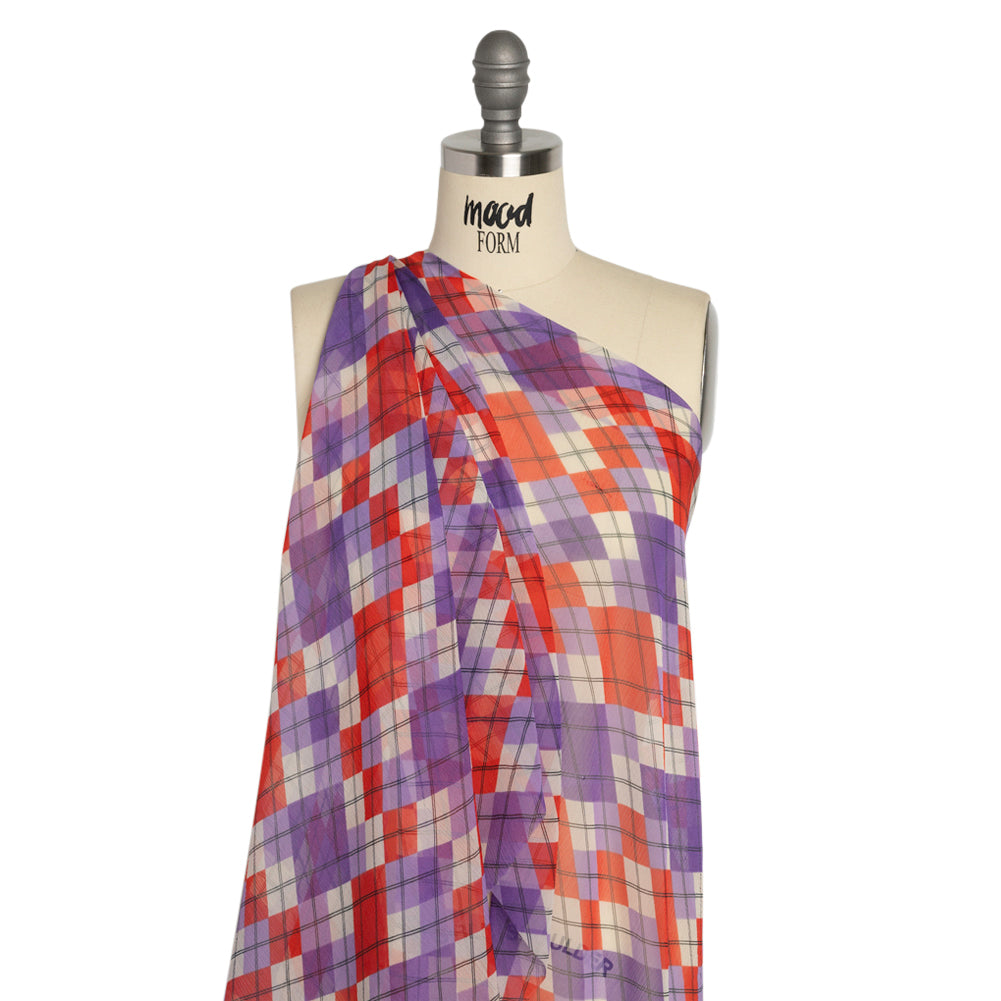 Purple, Red and Cream Argyle Crinkled Silk Chiffon Detail Purple, Red and Cream Argyle Crinkled Silk Chiffon Detail