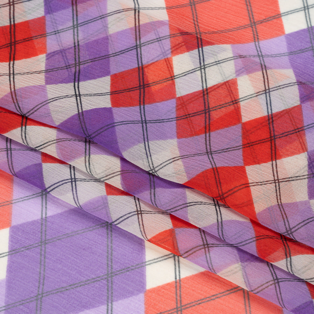Purple, Red and Cream Argyle Crinkled Silk Chiffon Full Purple, Red and Cream Argyle Crinkled Silk Chiffon Full