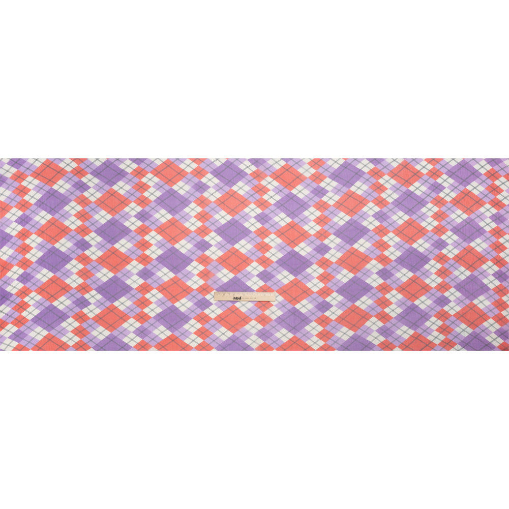 Purple, Red and Cream Argyle Crinkled Silk Chiffon Drape Purple, Red and Cream Argyle Crinkled Silk Chiffon Drape