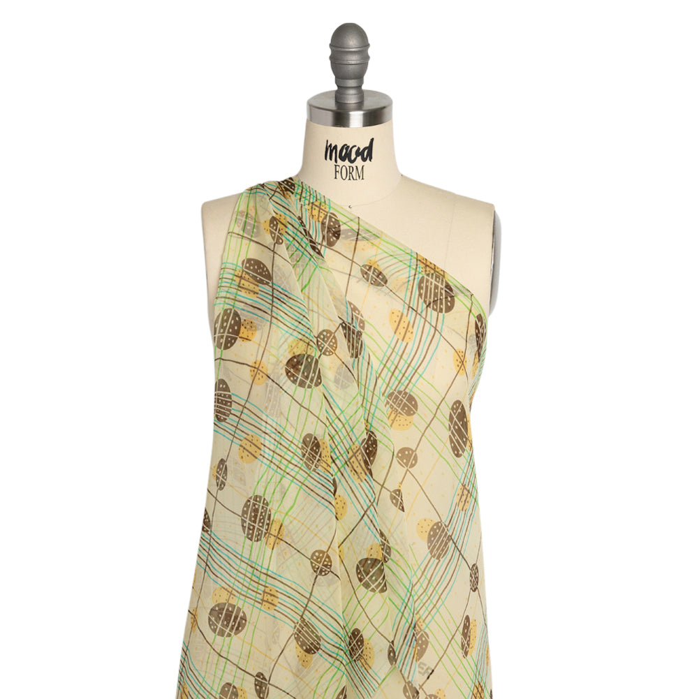Yellow, Brown and Blue Baked Goods Grid Silk Chiffon Detail Yellow, Brown and Blue Baked Goods Grid Silk Chiffon Detail