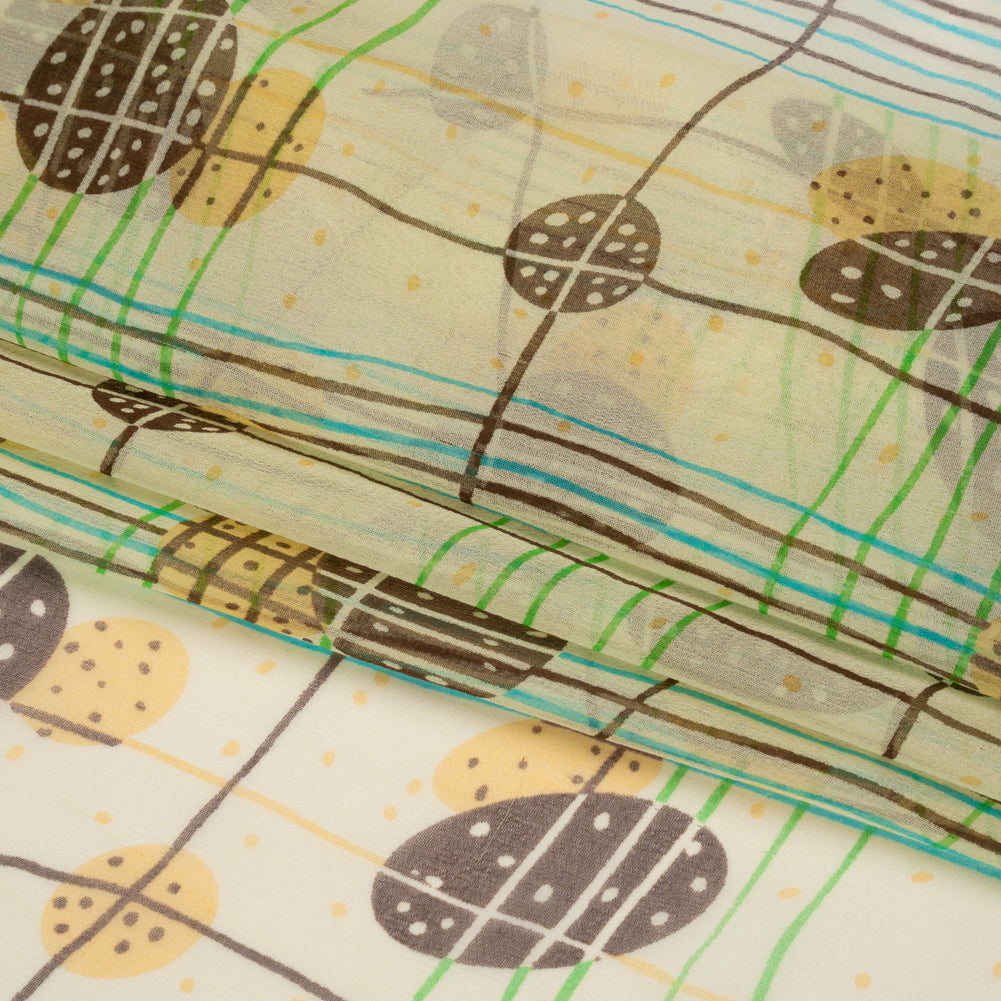 Yellow, Brown and Blue Baked Goods Grid Silk Chiffon Full Yellow, Brown and Blue Baked Goods Grid Silk Chiffon Full