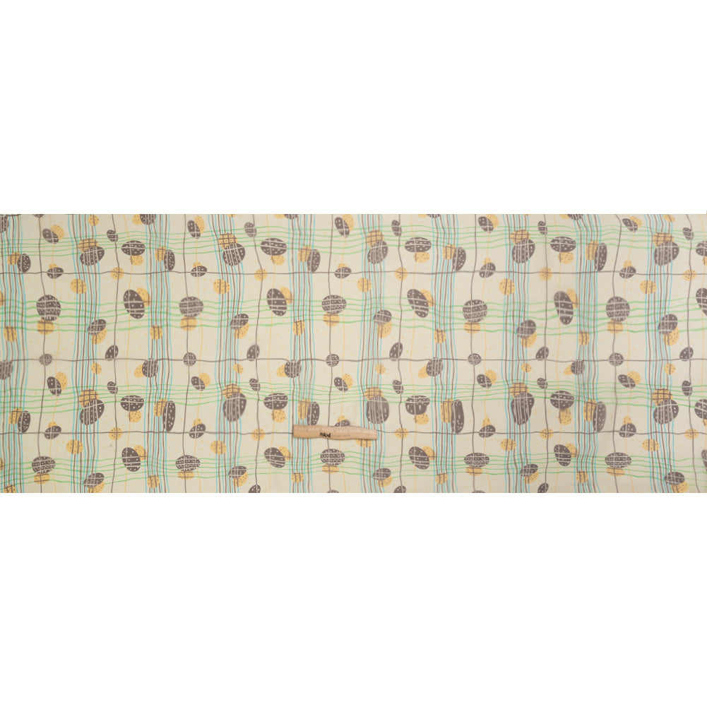 Yellow, Brown and Blue Baked Goods Grid Silk Chiffon Drape Yellow, Brown and Blue Baked Goods Grid Silk Chiffon Drape