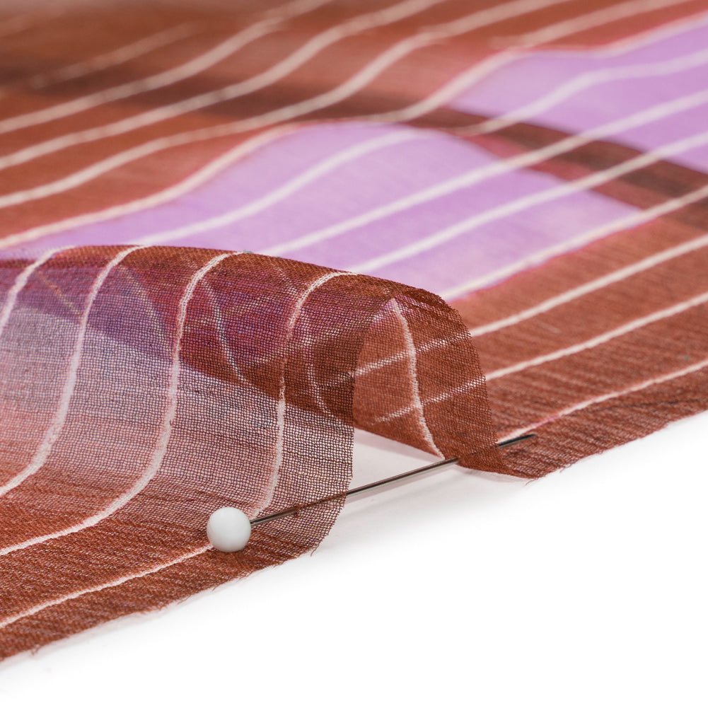 Brown, Beige and Purple Stripes and Rectangles Crinkled Chiffon Panel Folded Brown, Beige and Purple Stripes and Rectangles Crinkled Chiffon Panel Folded
