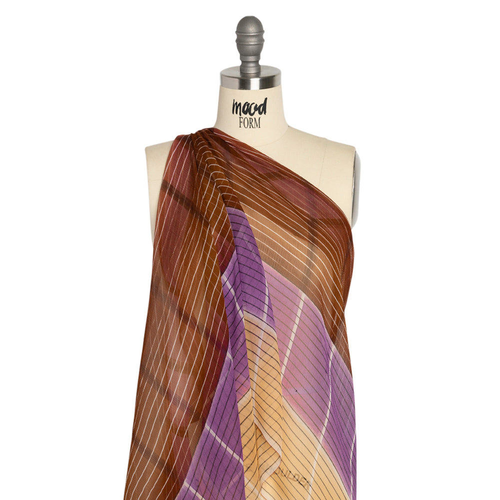 Brown, Beige and Purple Stripes and Rectangles Crinkled Chiffon Panel Detail Brown, Beige and Purple Stripes and Rectangles Crinkled Chiffon Panel Detail