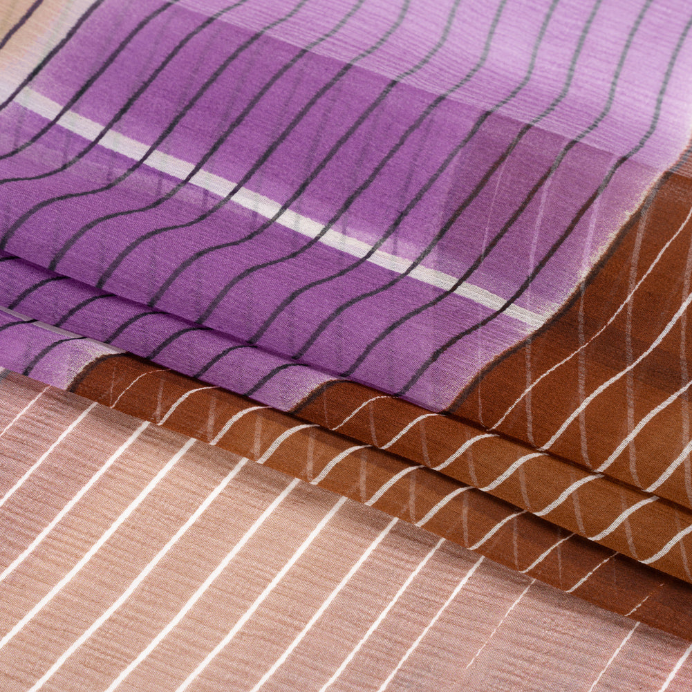 Brown, Beige and Purple Stripes and Rectangles Crinkled Chiffon Panel Full Brown, Beige and Purple Stripes and Rectangles Crinkled Chiffon Panel Full