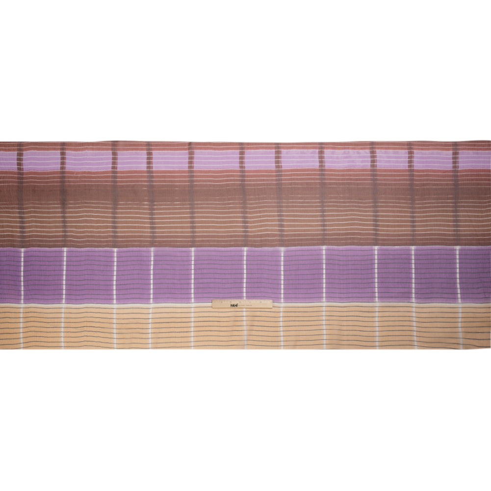Brown, Beige and Purple Stripes and Rectangles Crinkled Chiffon Panel Drape Brown, Beige and Purple Stripes and Rectangles Crinkled Chiffon Panel Drape