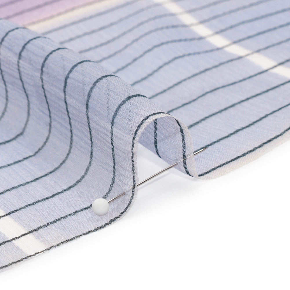 Teal, Lavender and Burgundy Stripes and Rectangles Crinkled Chiffon Panel Folded Teal, Lavender and Burgundy Stripes and Rectangles Crinkled Chiffon Panel Folded