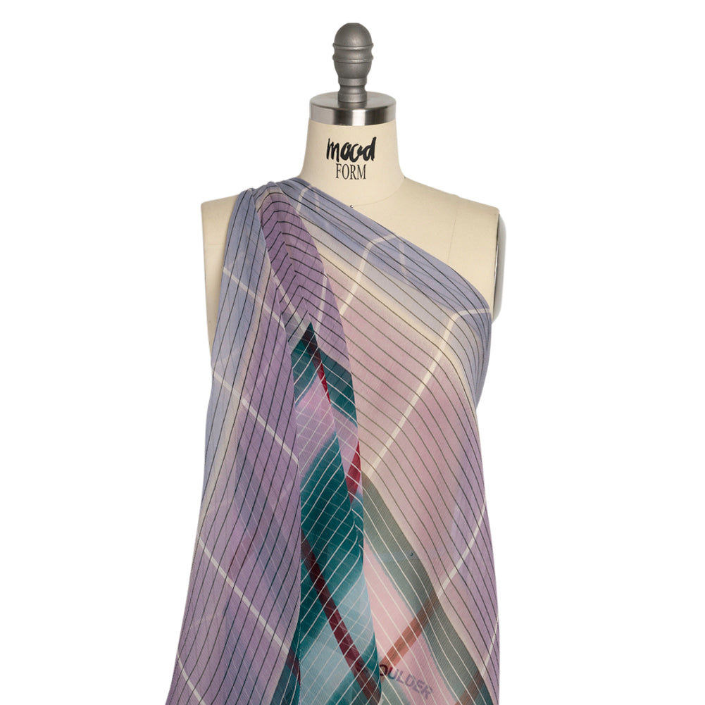 Teal, Lavender and Burgundy Stripes and Rectangles Crinkled Chiffon Panel Detail Teal, Lavender and Burgundy Stripes and Rectangles Crinkled Chiffon Panel Detail