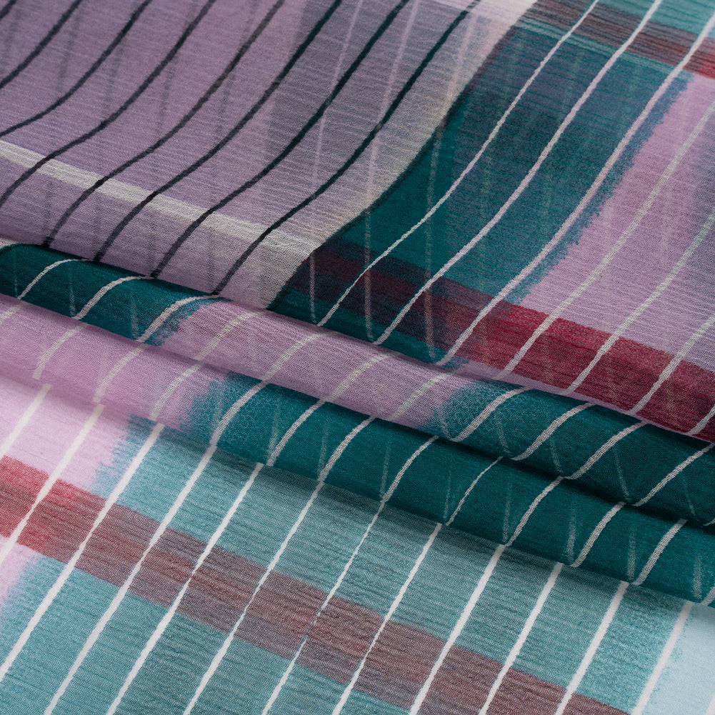 Teal, Lavender and Burgundy Stripes and Rectangles Crinkled Chiffon Panel Full Teal, Lavender and Burgundy Stripes and Rectangles Crinkled Chiffon Panel Full