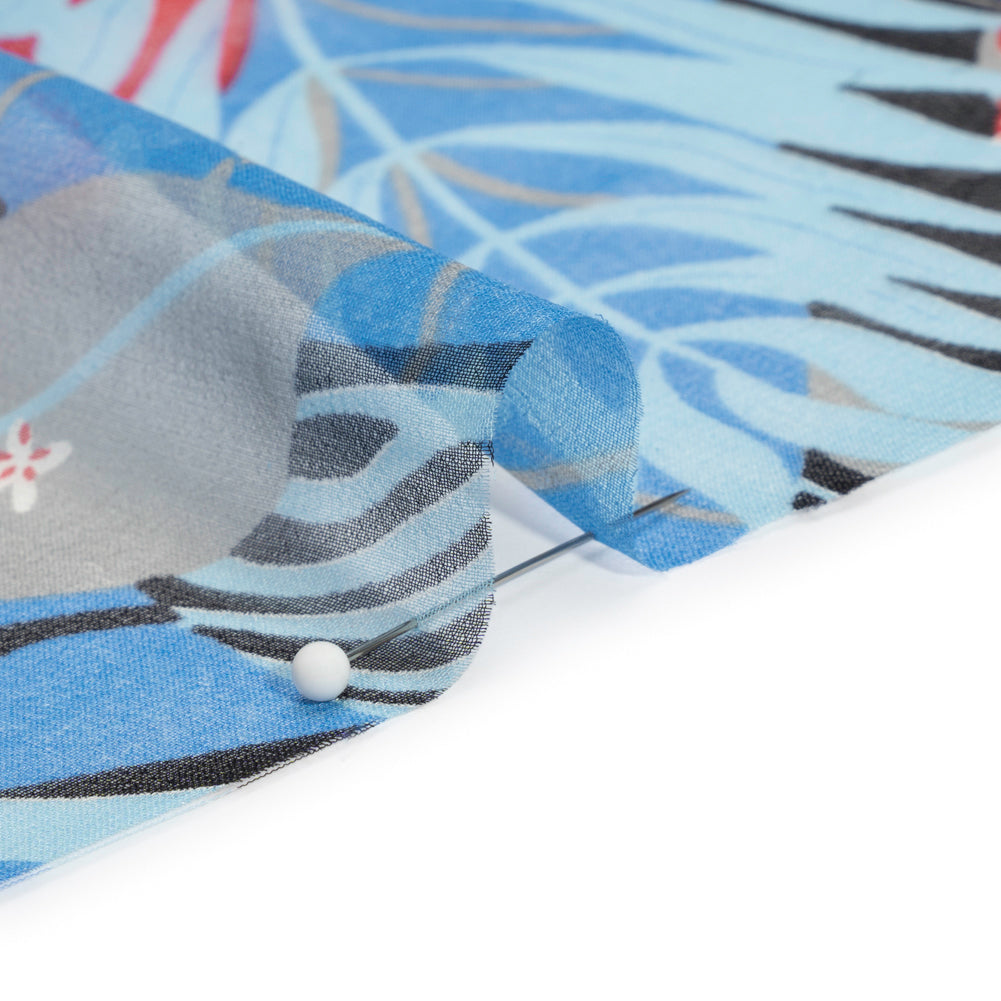 Blue, Black and Red Tropical Flora Silk Chiffon Folded Blue, Black and Red Tropical Flora Silk Chiffon Folded