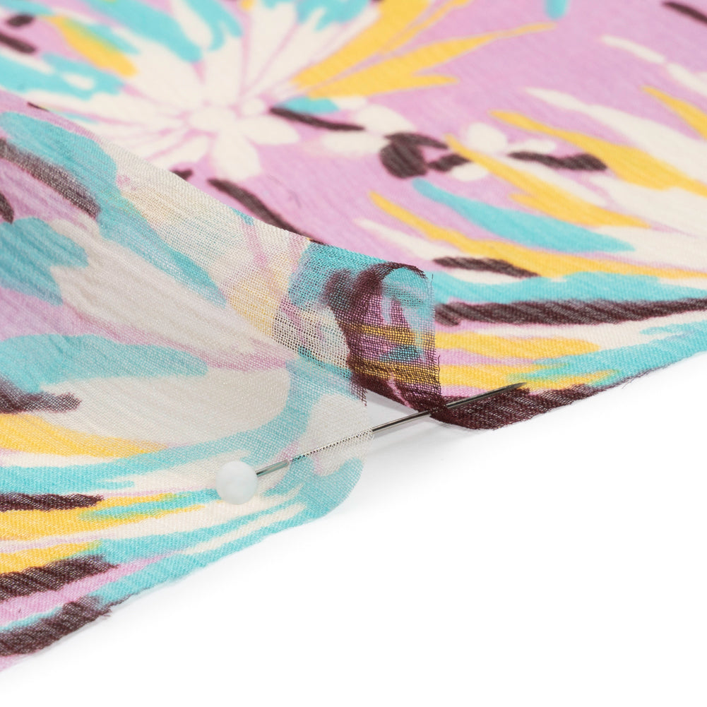 Orchid, Turquoise and Yellow Dreamy Daisies Crinkled Silk Chiffon Folded Orchid, Turquoise and Yellow Dreamy Daisies Crinkled Silk Chiffon Folded