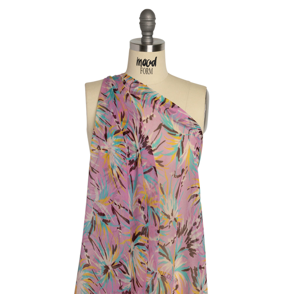 Orchid, Turquoise and Yellow Dreamy Daisies Crinkled Silk Chiffon Detail Orchid, Turquoise and Yellow Dreamy Daisies Crinkled Silk Chiffon Detail