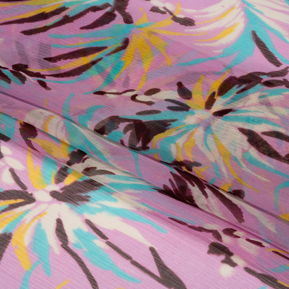 Orchid, Turquoise and Yellow Dreamy Daisies Crinkled Silk Chiffon Full Orchid, Turquoise and Yellow Dreamy Daisies Crinkled Silk Chiffon Full
