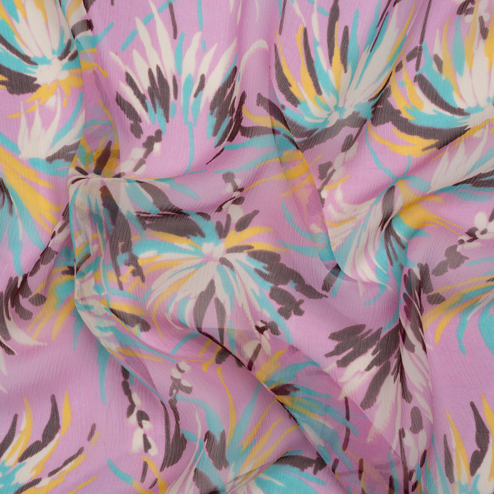 Orchid, Turquoise and Yellow Dreamy Daisies Crinkled Silk Chiffon Orchid, Turquoise and Yellow Dreamy Daisies Crinkled Silk Chiffon